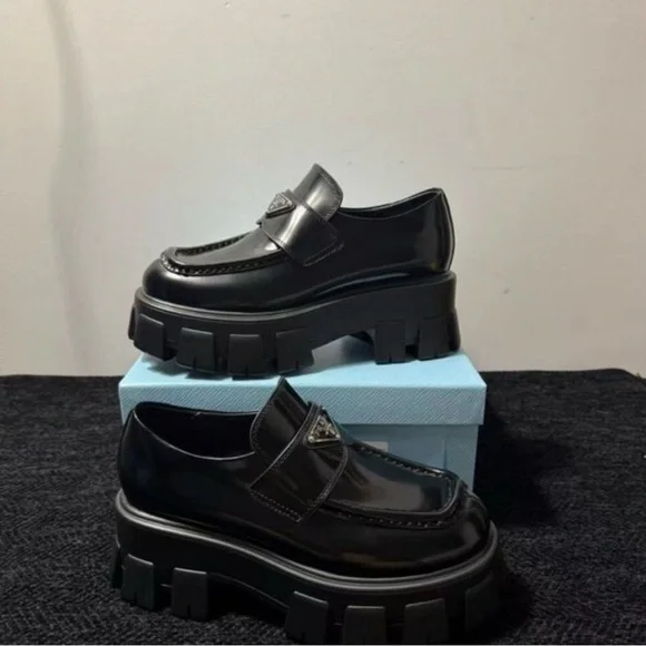 Prada Black Chunky Leather Platform Loafers - Picture 4 of 4
